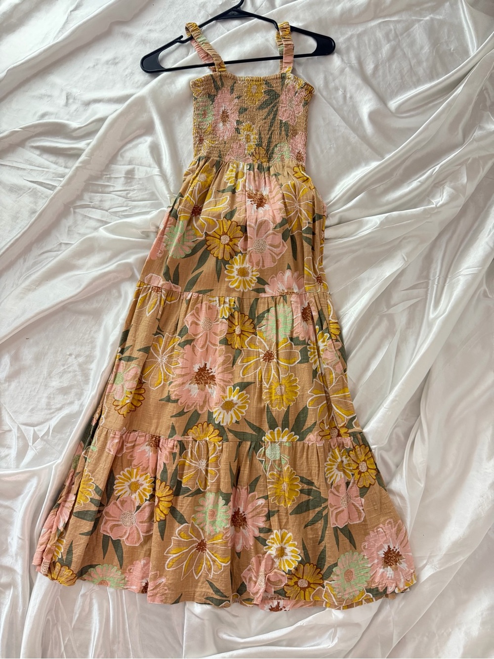 Roxy Pink & Tan Floral Tiered Maxi Dress